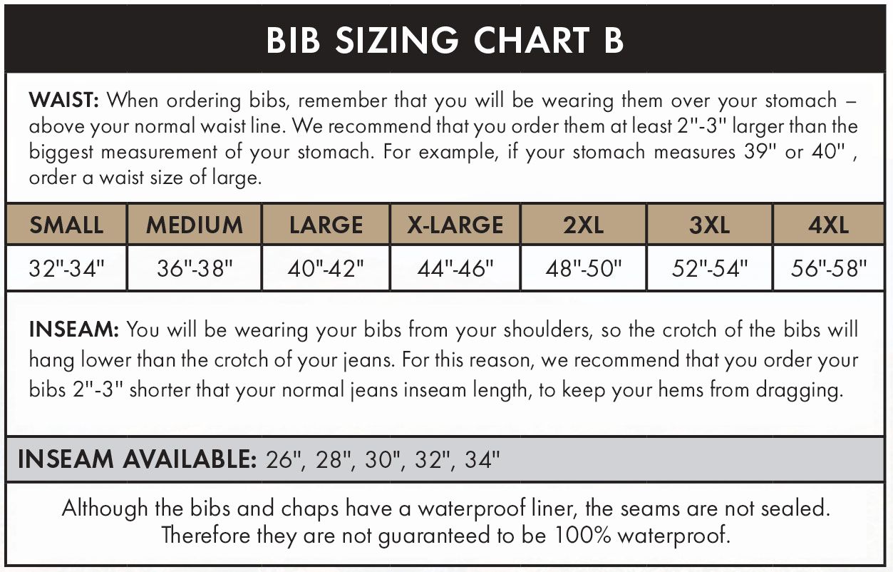 Bib size chart