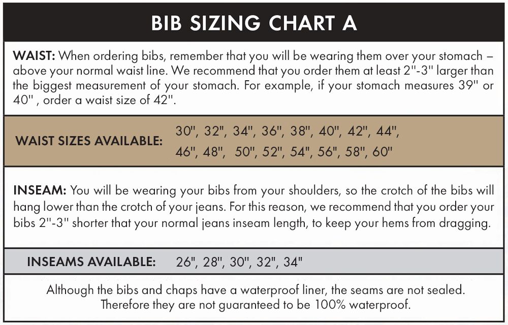 Bib sizing chart A