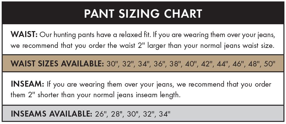 pant sizing chart